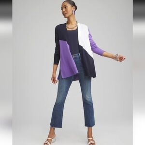 Chicos Ella Colorblock Open Front Long Sleeve Cardigan NWOT